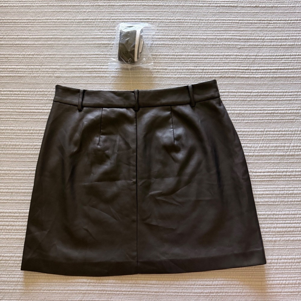 NWT Loft Faux Leather Women's Mini Skirt Brown Belted A-Line Size 8 - Picture 6 of 8